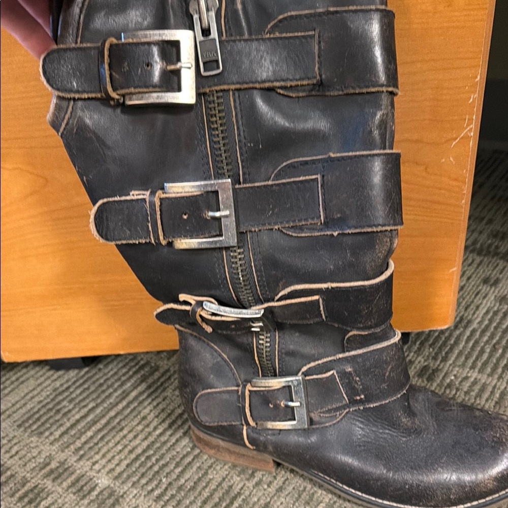 Corral Black Leather Mid-Calf Buckle Zip Boots